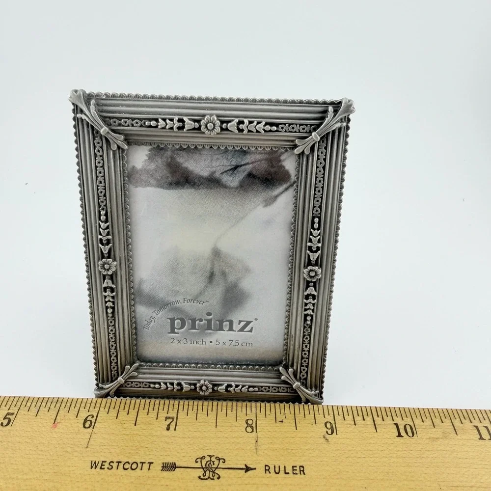 Prinz 2x3 Silver Pewter Ornate Floral Easel Back Picture Frame 226-133A